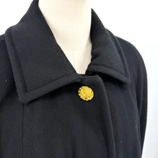 Photo of Vintage 90s Perry Ellis Black 100% Wool Gold Button Swing Overcoat