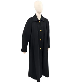 Photo of Vintage 90s Perry Ellis Black 100% Wool Gold Button Swing Overcoat