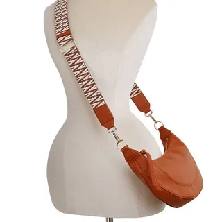 Photo of Soft Vegan Leather Crescent Crossbody Bag with Guitar Strap Light Blue