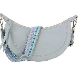 Photo of Soft Vegan Leather Crescent Crossbody Bag with Guitar Strap Light Blue