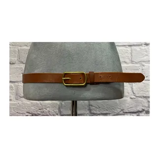 Photo of Preppy/boho Leather Belt with Rectangular Gold Tone Buckle