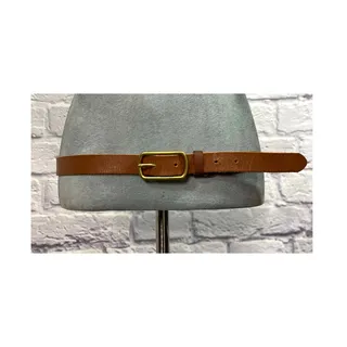 Photo of Preppy/boho Leather Belt with Rectangular Gold Tone Buckle