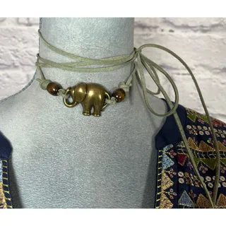 Photo of Handmade/upcycled brass elephant and sage suede choker necklace