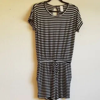 Photo of Black and White Stripe Short Romper - XL