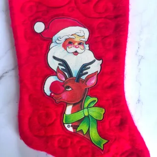 Photo of Vintage 1982 Rennoc Christmas Stockings Set of 2 Santa Rudolph Felt 19"
