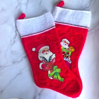 Photo of Vintage 1982 Rennoc Christmas Stockings Set of 2 Santa Rudolph Felt 19"