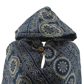Photo of Bohemian Hooded Poncho Blue Grey Unisex One Size Fits Most