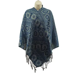 Photo of Bohemian Hooded Poncho Blue Grey Unisex One Size Fits Most