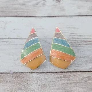 Photo of Vintage Clip On Earrings Very Large Retro Multi Colored Statement