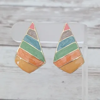 Photo of Vintage Clip On Earrings Very Large Retro Multi Colored Statement