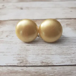 Photo of Vintage Screw On Earrings - Sandy Golden Tone Faux Pearl 0.75"