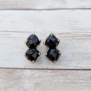 Photo of Vintage Clip On Earrings Facets Black Ball Duo 7/8"