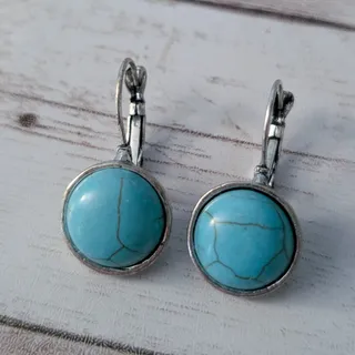 Photo of Turquoise Tone & Silver Tone Dangle Earrings for Pierced Ears