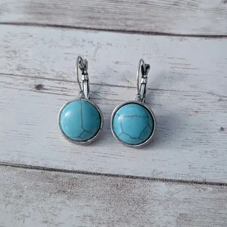 Photo of Turquoise Tone & Silver Tone Dangle Earrings for Pierced Ears