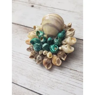 Photo of Vintage Brooch / Pin - Large Circular Shells with Dark Aqua Color