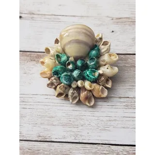 Photo of Vintage Brooch / Pin - Large Circular Shells with Dark Aqua Color