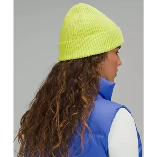 Photo of NWOT Lululemon Yellow Close-Fit Wool-Blend Ribbed Knit Beanie Hat, Unisex L/XL