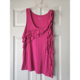 Photo of Ann Taylor Loft Magenta Pink Ruffle Tank Top, Women's Small