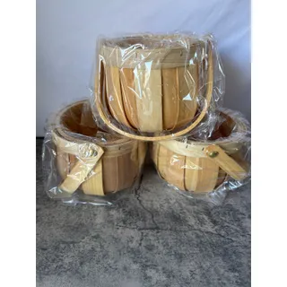 Photo of 3 Pcs Small Round Natural Wooden Wicker Basket with Handle, Decorative Storage