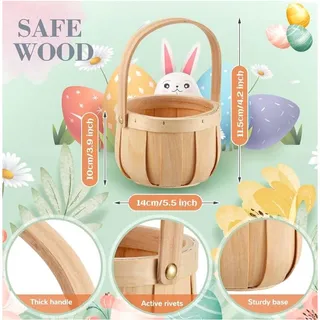 Photo of 3 Pcs Small Round Natural Wooden Wicker Basket with Handle, Decorative Storage