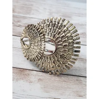 Photo of Vintage Hinged Bracelet / Bangle Gold Tone with Statement Artsy Design