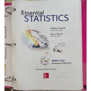 Photo of KSU Essential Statistics Math 1107 Loose Leaf Textbook in Binder