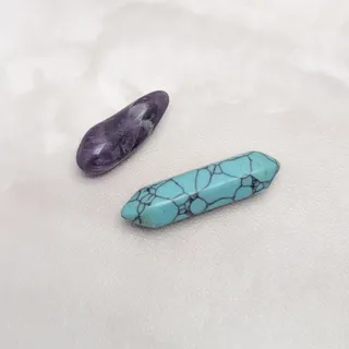 Photo of 2 Crystals - Not Sure if Dyed Howlite or Turquoise & Amethyst - Travel Size