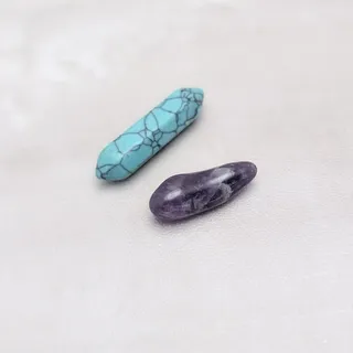 Photo of 2 Crystals - Not Sure if Dyed Howlite or Turquoise & Amethyst - Travel Size