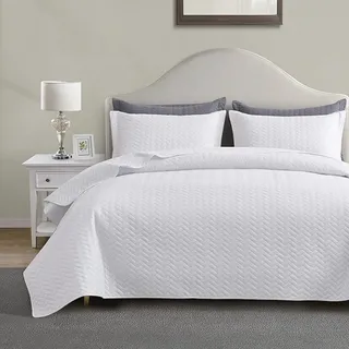 Photo of Lightweight White Bedspread, White Chevron Pattern Bedspread Coverlet- Cali King