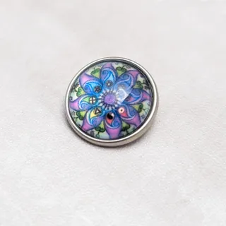 Photo of Snap Button Charm - Pretty Floral Design Blue Purple Tones