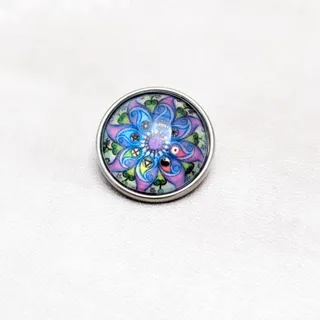 Photo of Snap Button Charm - Pretty Floral Design Blue Purple Tones