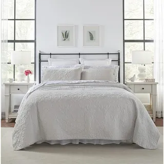 Photo of Laura Ashley - Felicity Collection - Reversible Quilt Set- Queen, Soft Grey