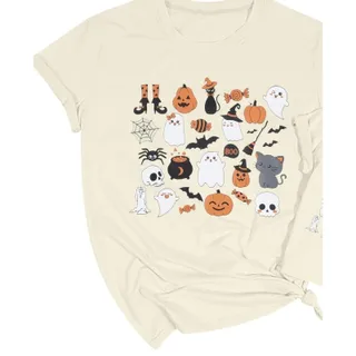 Photo of Halloween Top Tee Shirts Graphic Womens Sz XL Cream Spooky