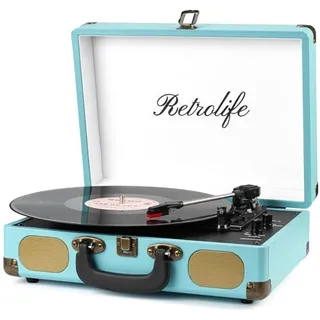 Photo of Record Player, 3-Speed Bluetooth Suitcase Vinyl Player