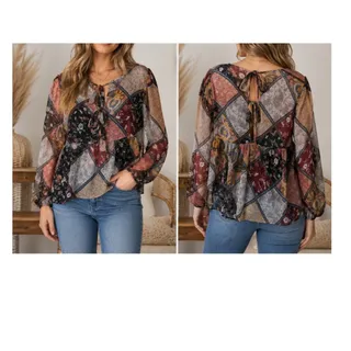 Photo of American Eagle Patchwork Print Double Tie Back Top Medium