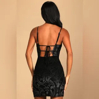 Photo of Lulus True Desire Black Sparkly Tie Back Bodycon Mini Dress NWT