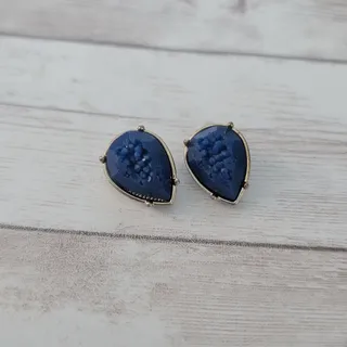 Photo of Vintage Clip On Earrings Blue Teardrop Shape - Tarnish to Rear