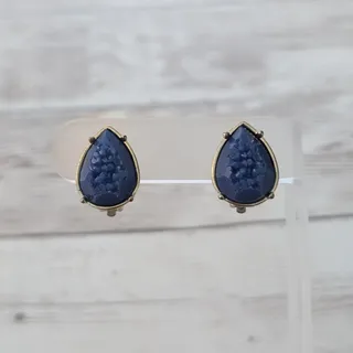 Photo of Vintage Clip On Earrings Blue Teardrop Shape - Tarnish to Rear