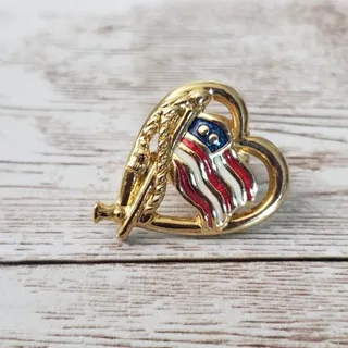 Photo of Vintage Avon Brooch / Pin American Flag in Heart Gold Tone Pin