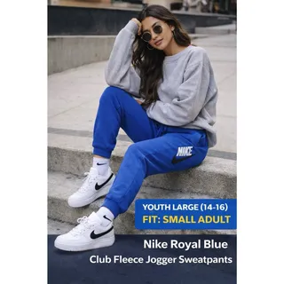 Photo of Nike Youth L Blue Sweatpants Club Fleece Joggers Small Adult Fit Y2k streetwear