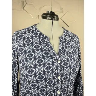Photo of Eddie Bauer Southwestern Print Blouse Women’s S Blue White Boho Top