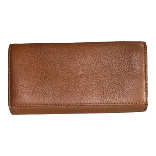 Photo of Michael Kors Fulton Carryall brown pebble leather flap snap closure wallet