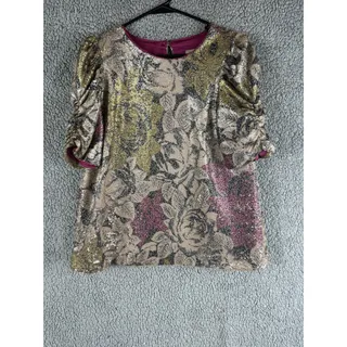 Photo of Anthropologie Marie Sequin Floral Ruched Puff Sleeve Blouse Top Shimmer Holiday