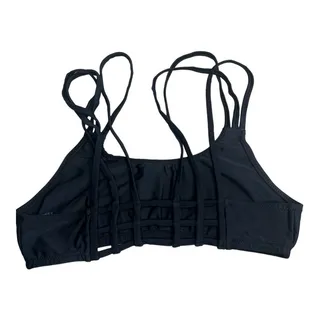 Photo of Mumu Mermaid black multi strappy caged back bikini top Medium NWOT