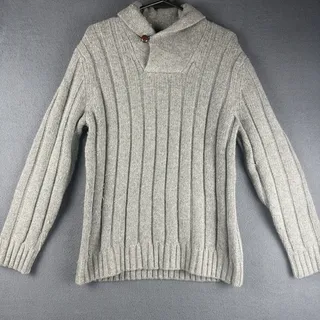 Photo of Lands’ End Men’s Collared Button Neck Sweater Gray S Wool Blend Merino