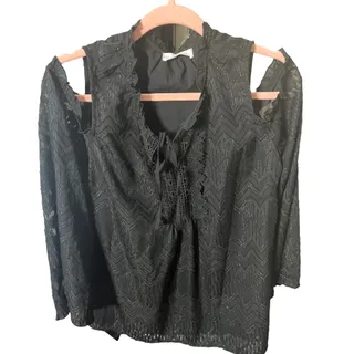 Photo of Jax & Henley cold shoulder long sleeve lace chiffon black silver Medium NWT