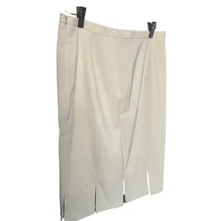 Photo of Doncaster Wool blend knee length skirt cream beige bottom slits size 4 NWOT
