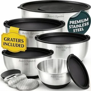 Photo of Stainless Steel Mixing Bowls with Lids Set of 5, 3 Graters