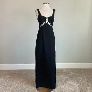 Photo of Aidan Mattox Black Evening Gown Sleeveless Cut Out Bodice Column Dress Size 2