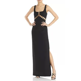 Photo of Aidan Mattox Black Evening Gown Sleeveless Cut Out Bodice Column Dress Size 2